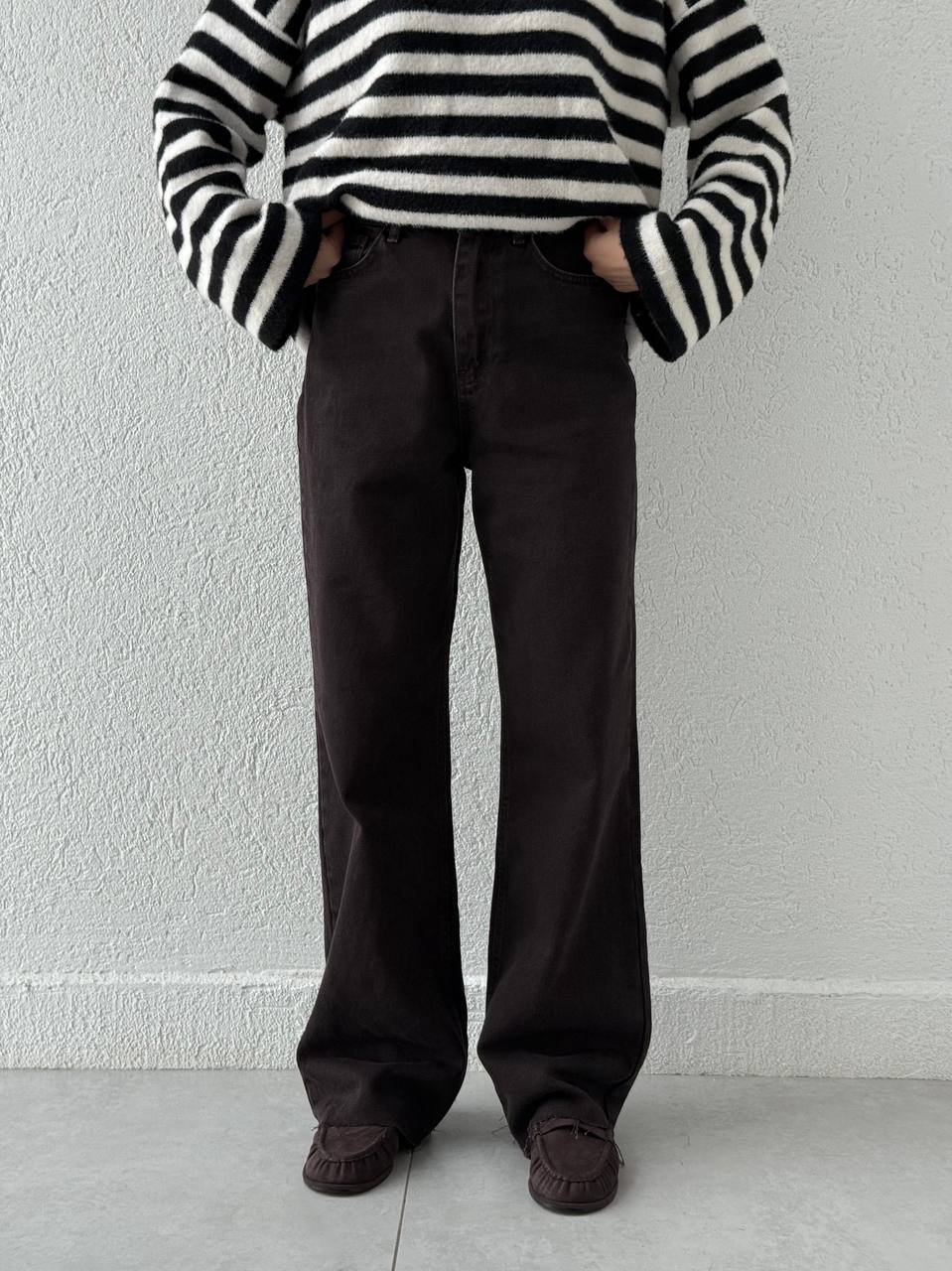 Yüksek Bel Palazzo Kesik Paça Kot Pantolon - Kahve