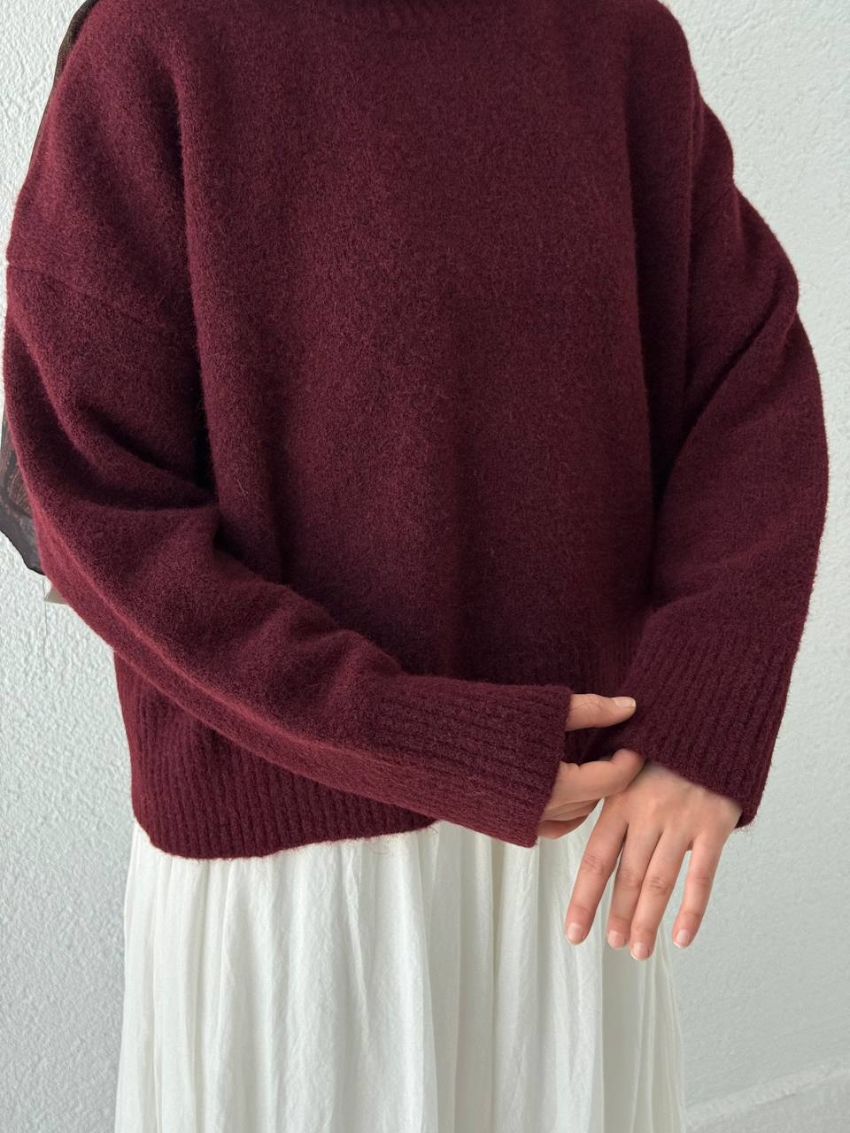 ZR Model Ribanalı Triko Kazak 7032 - bordo