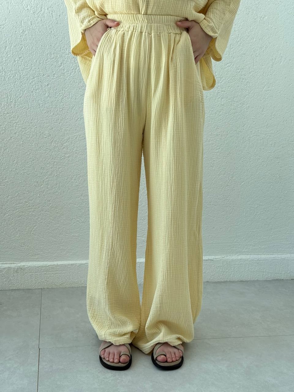 Müslin Bol Paça Pantolon 1184 - SARI