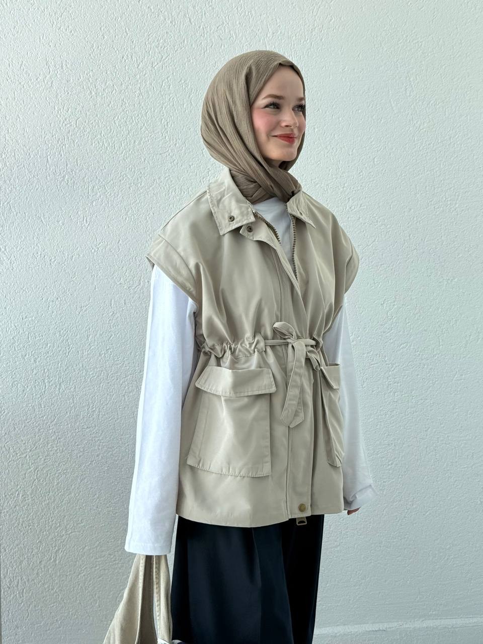 Bel Kuşak Detaylı İç Astarlı Yelek 0004 BY