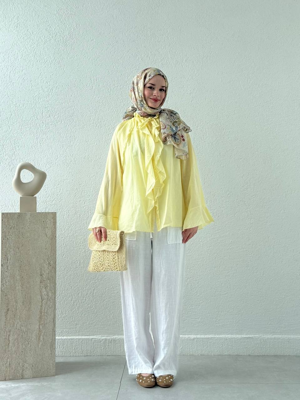 Zara Model Vual Fırfırlı Gömlek 2036 - SARI