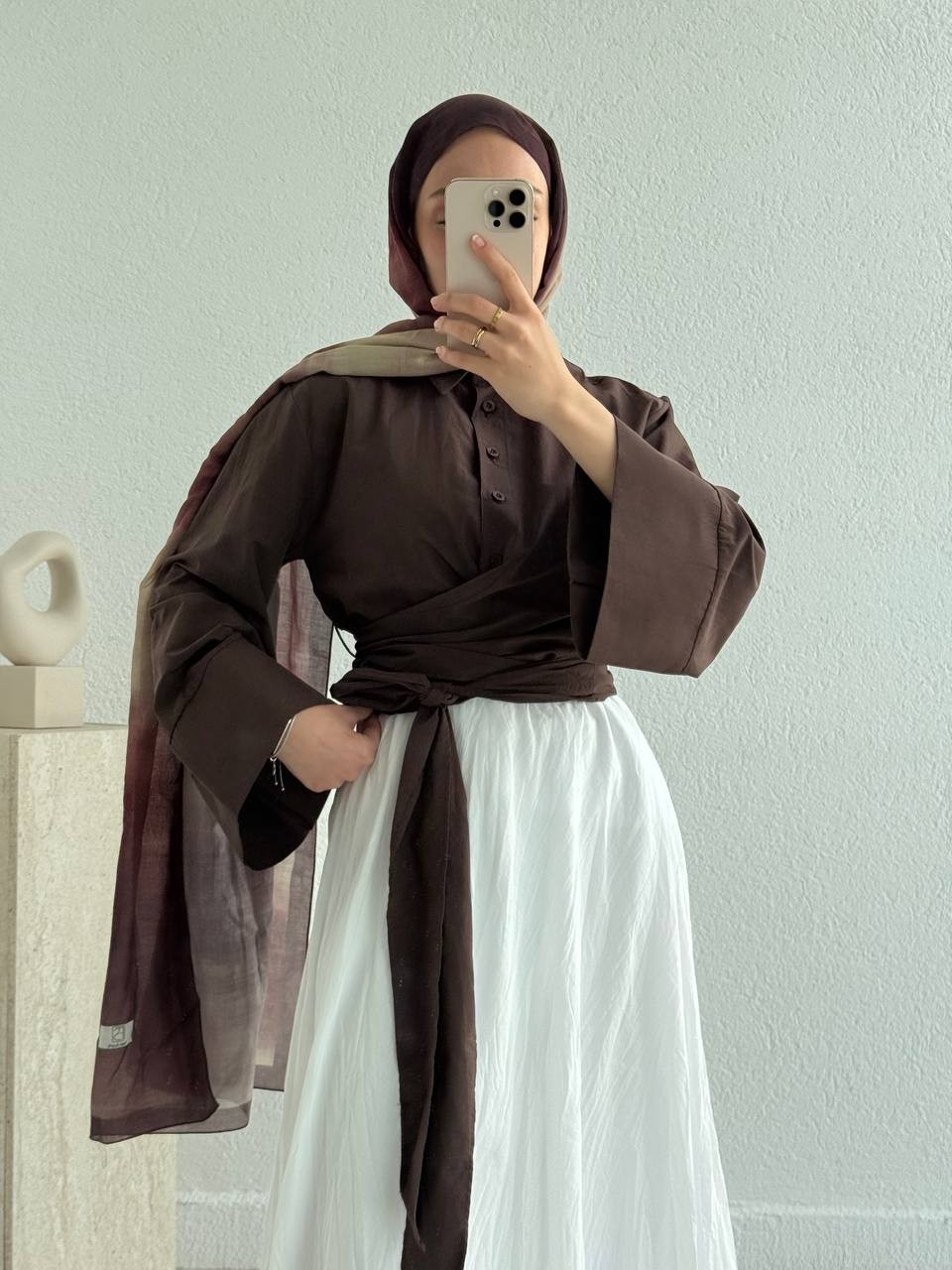 Yandan Bağlamalı Poplin Gömlek - Kahve