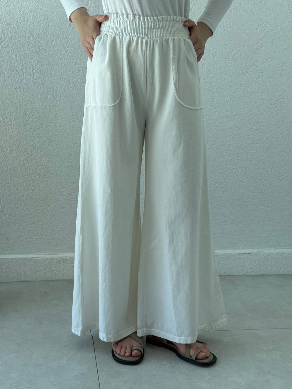 Gabardin Etek Pantolon - Ekru