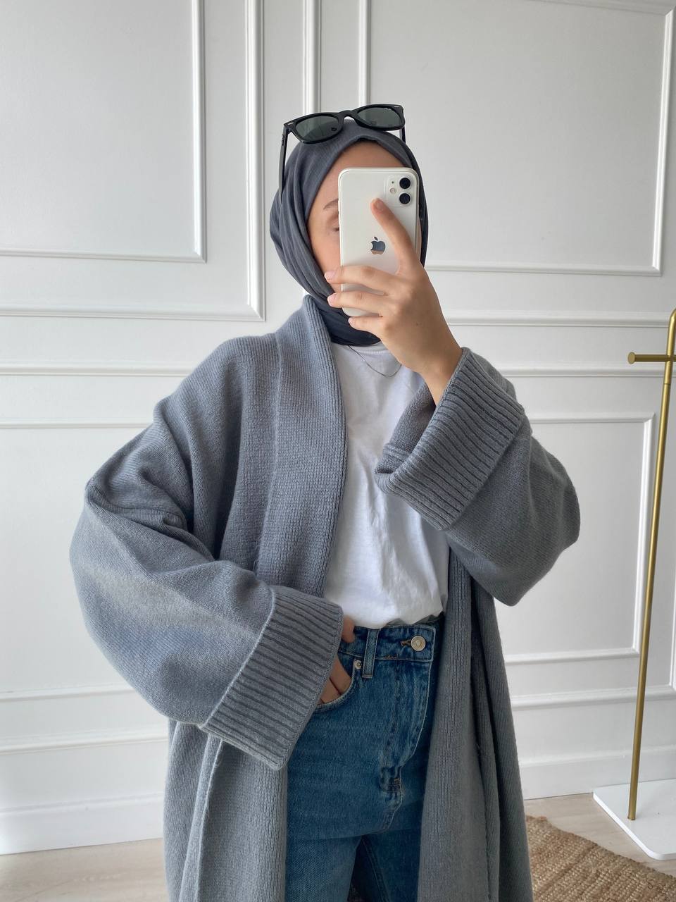 Şal Yaka Uzun Hırka 2310006 - Gri