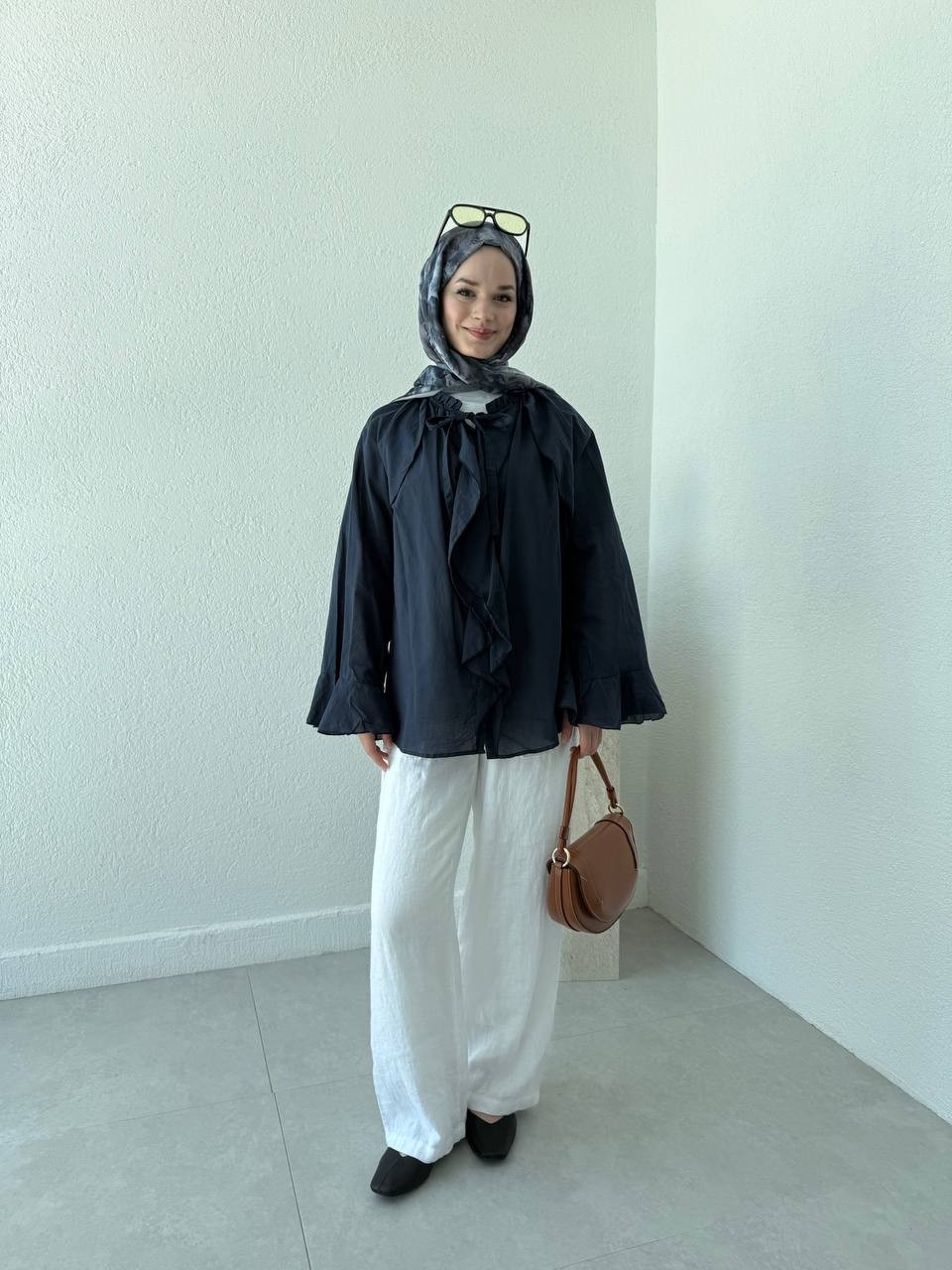Zara Model Vual Fırfırlı Gömlek 2036 - Lacivert