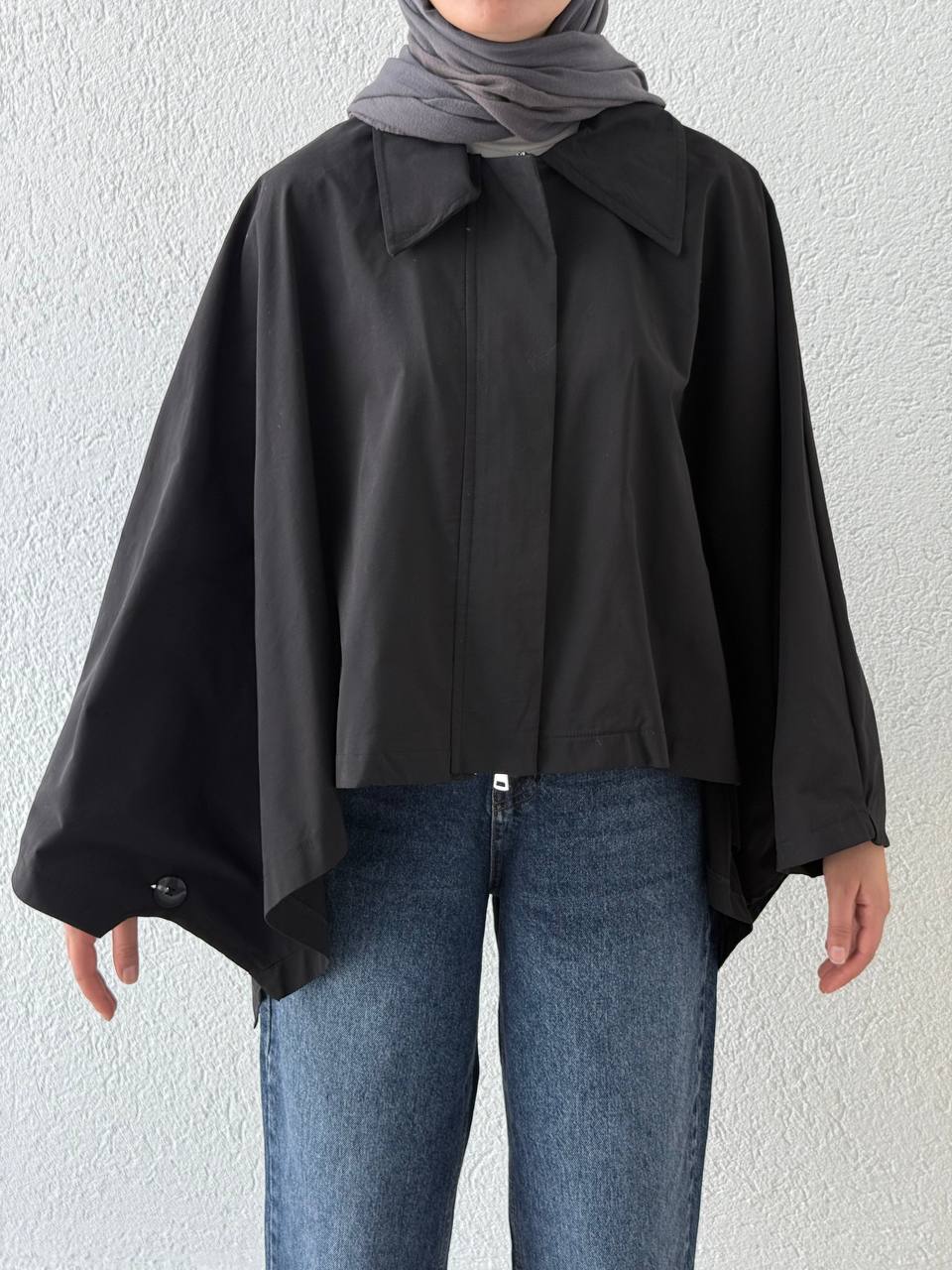 Pelerinli Panço Trençkot 7603 - Siyah