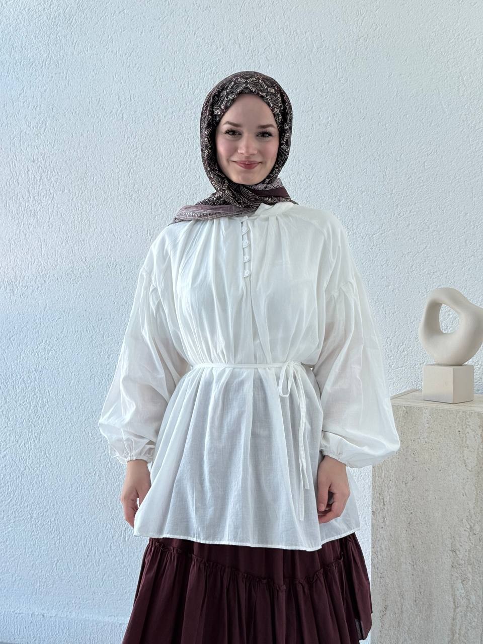 Yaka Biritli Vual Gömlek 441 - Beyaz