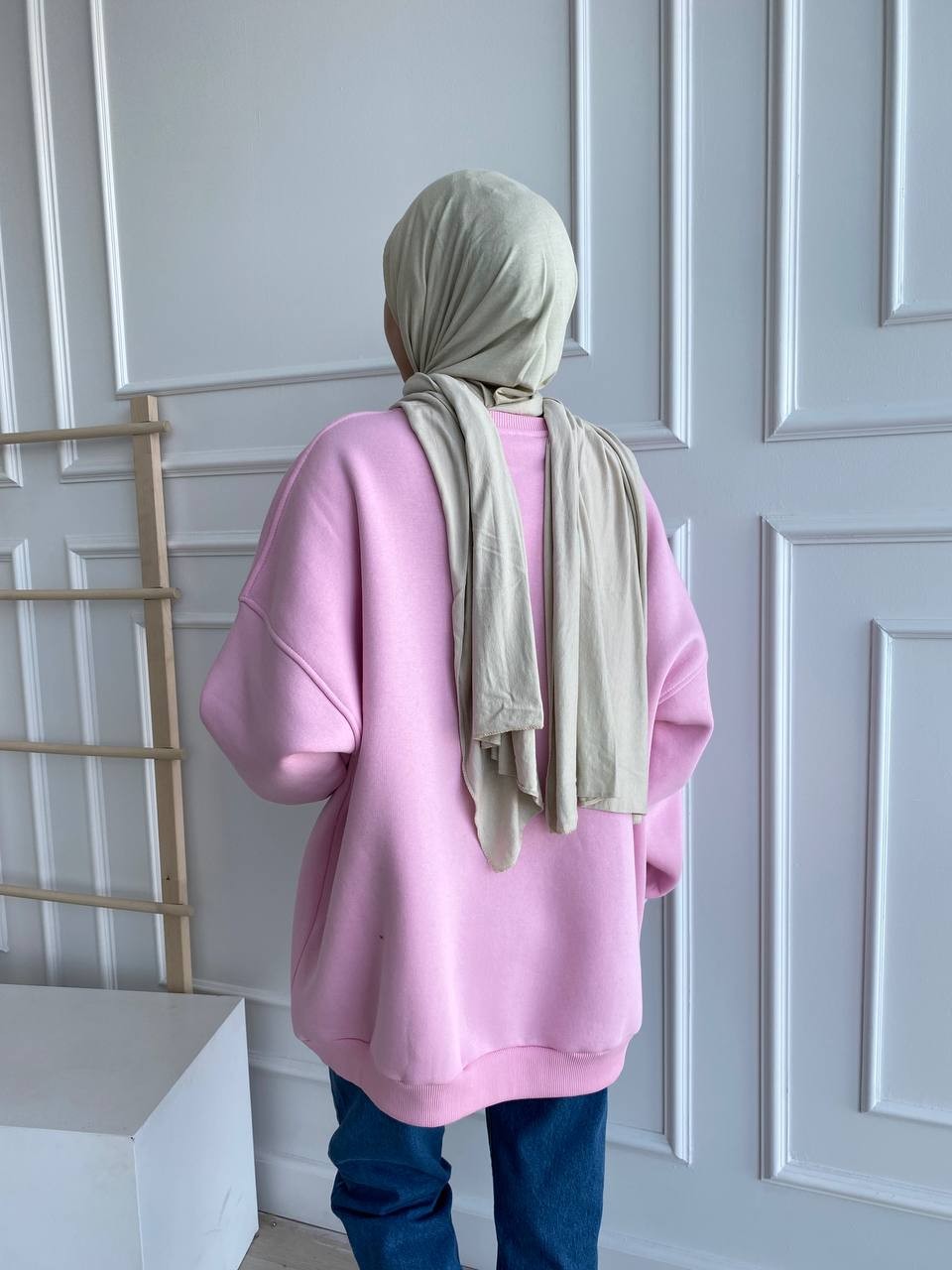 Basic Oversize Şardonlu Sweatshirt - Açık Pembe