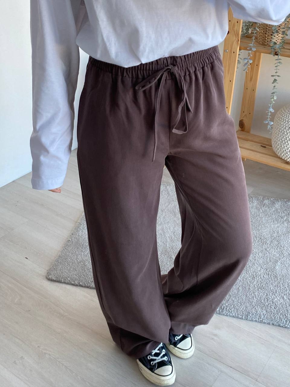 Mevsimlik Tencel Kumaş Bel Lastikli Pantolon