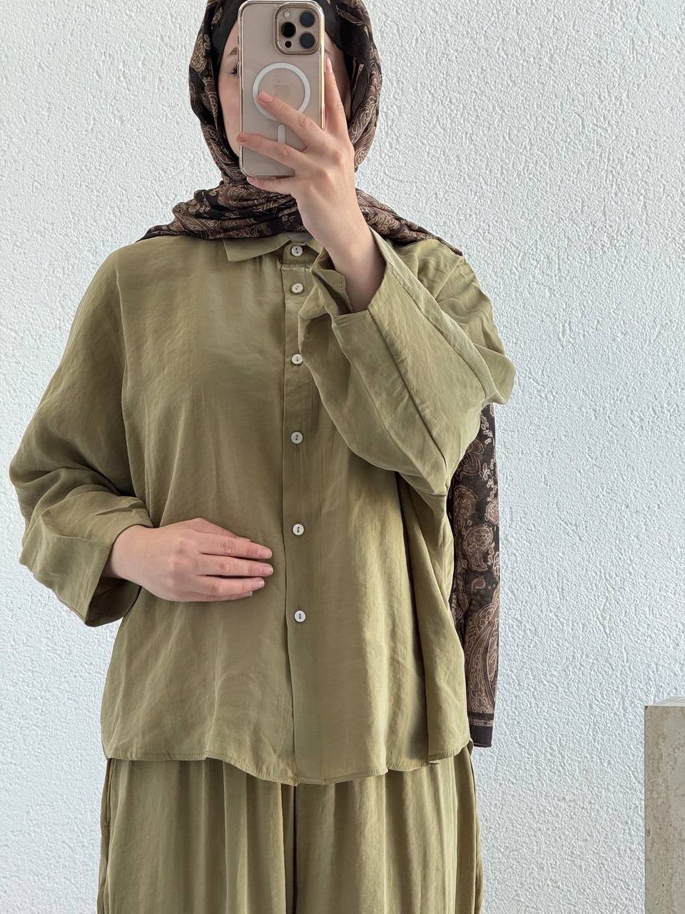 Kol Detaylı Tencel Şalvar Takım 50957 - Yeşil