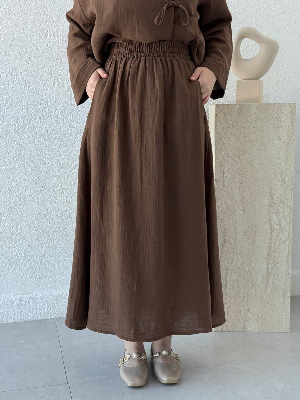 Muslin Etekli Takım 8717 - Kahve