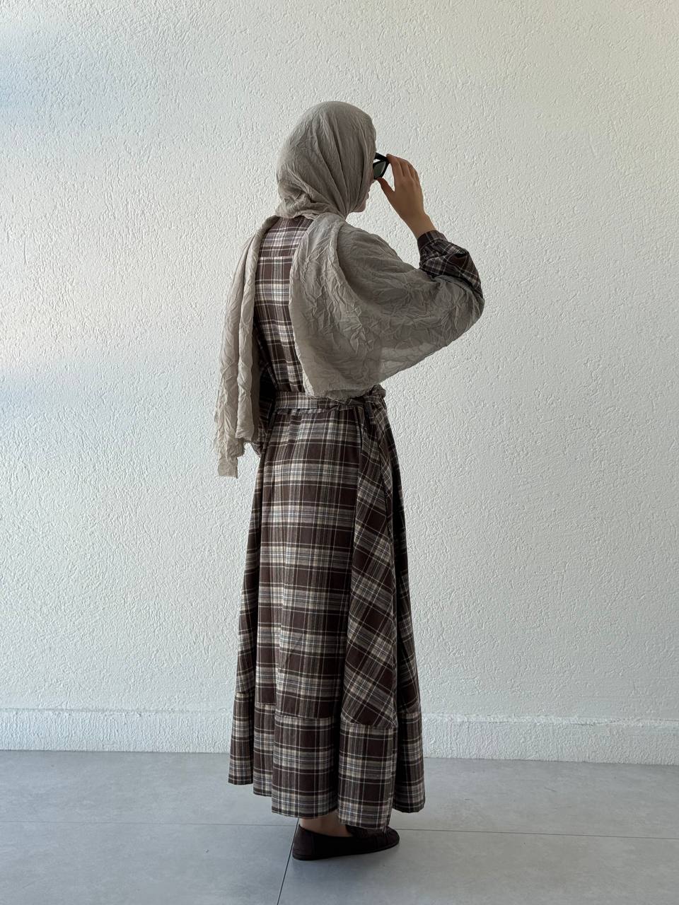 Zr Model Ekose Elbise 1235 - Desenli Kahverengi