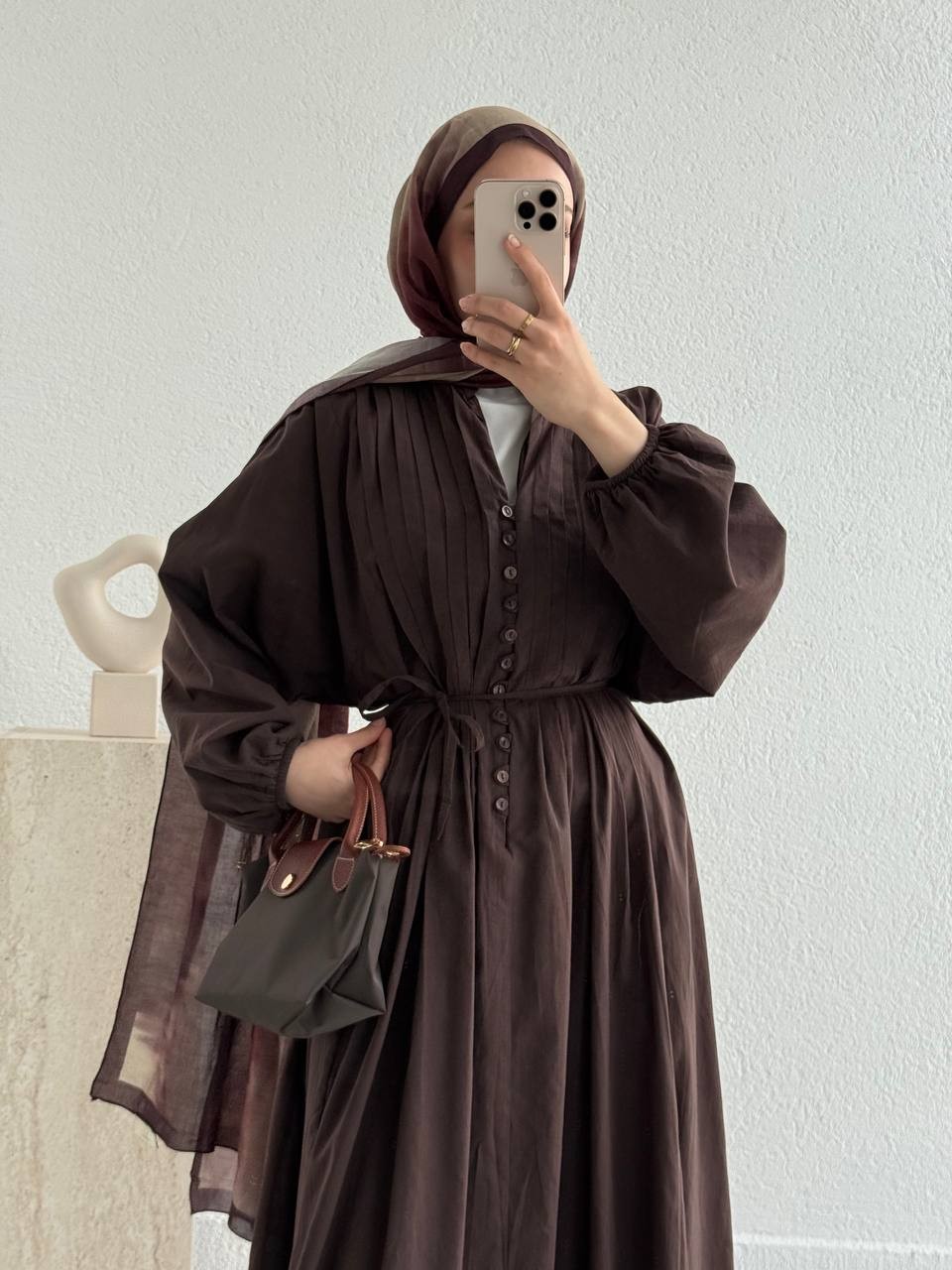 Vual Pileli Belden Bağcıklı Astarlı Elbise