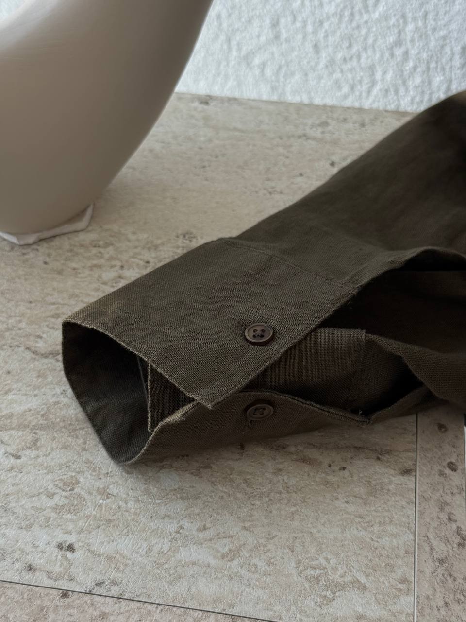 Keten Çift Manşetli Oversize Gömlek - Haki
