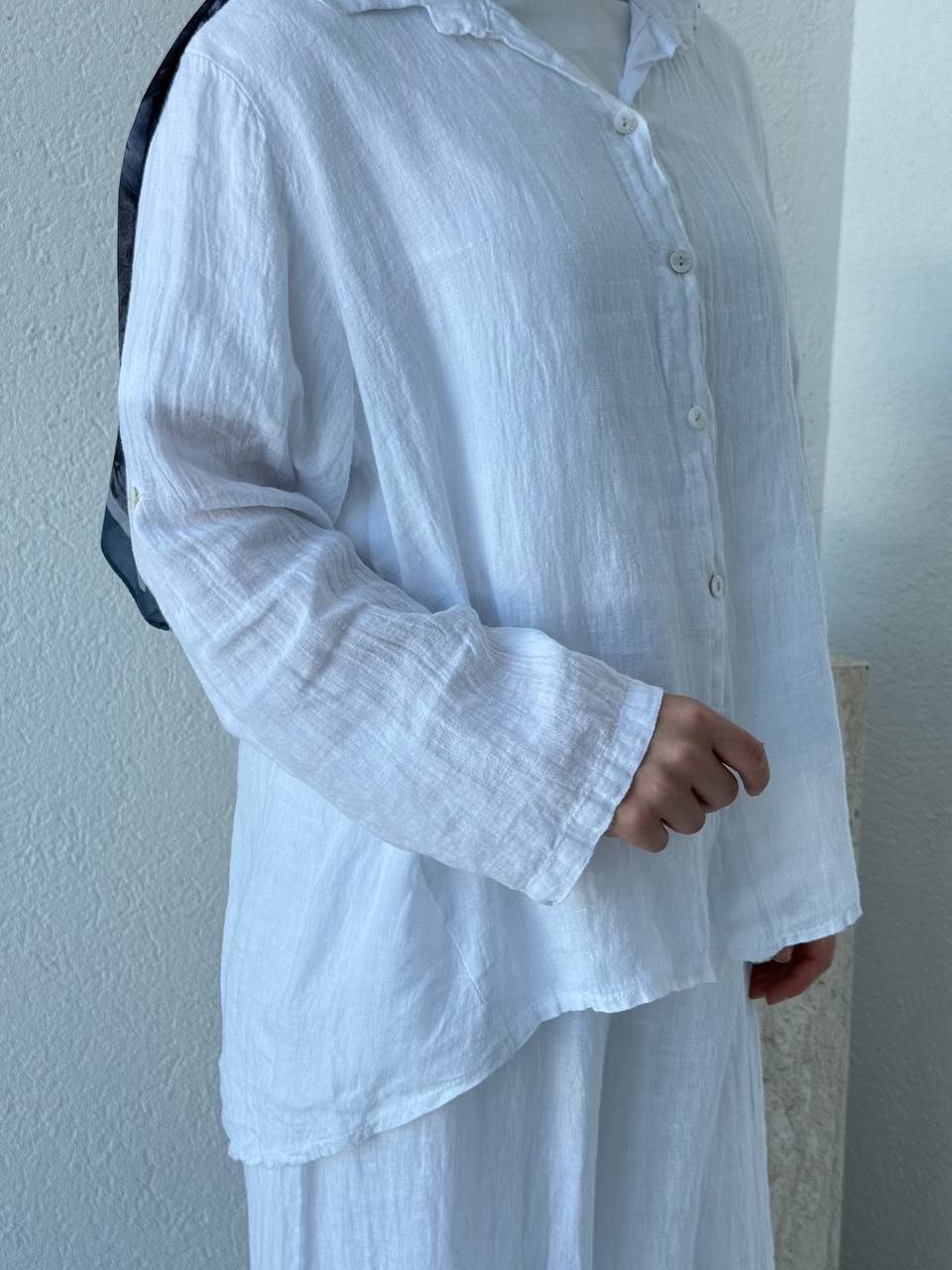Keten Oversize Takım FLR - Beyaz