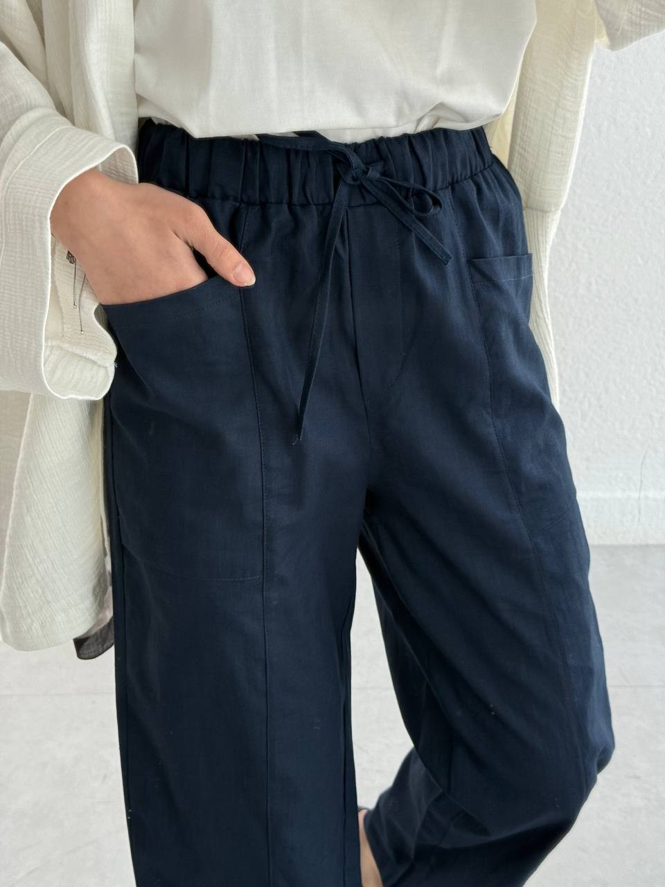 Keten Torba Cepli Keten pantolon - Lacivert