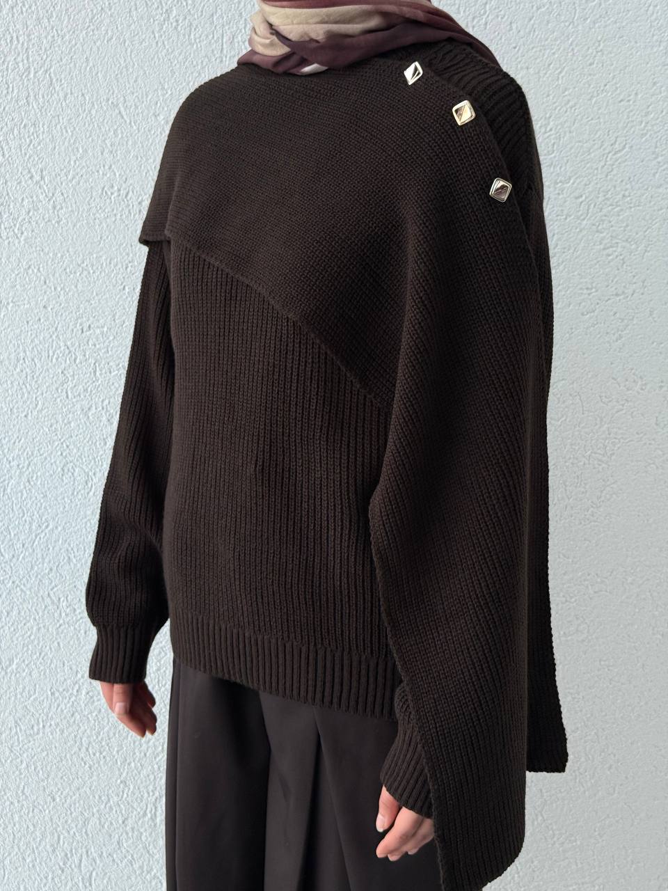 Atkısı Delikli Seyyar Triko Kazak 250670 - Kahve