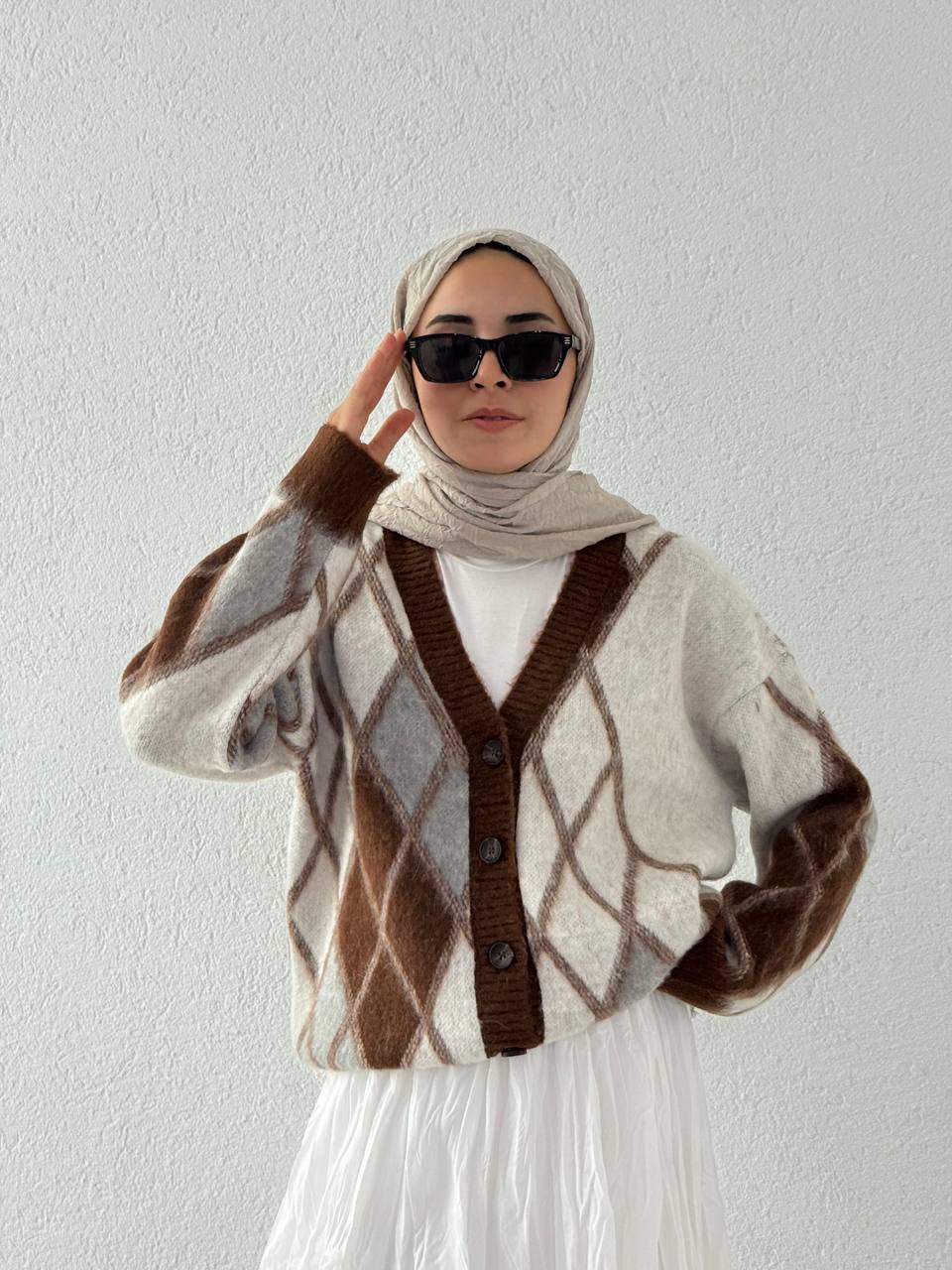 Baklava Desen Şardonlu Hırka 60989