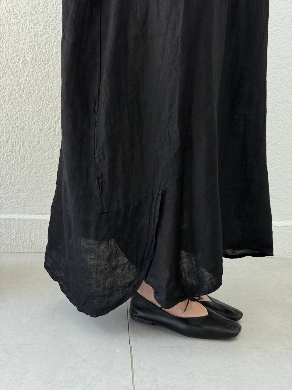 Keten Düğmeli Oversize Cepli Elbise FLR - Siyah