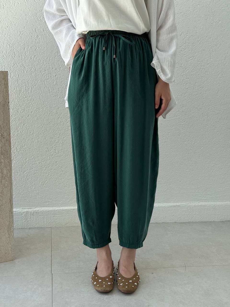 Modal Baggy Şalvar Pantolon 51106 - Zümrüt