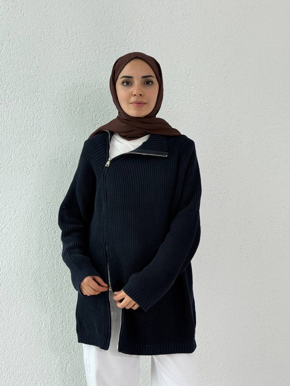 Çift Fermuarlı Triko Kazak KRN - Lacivert