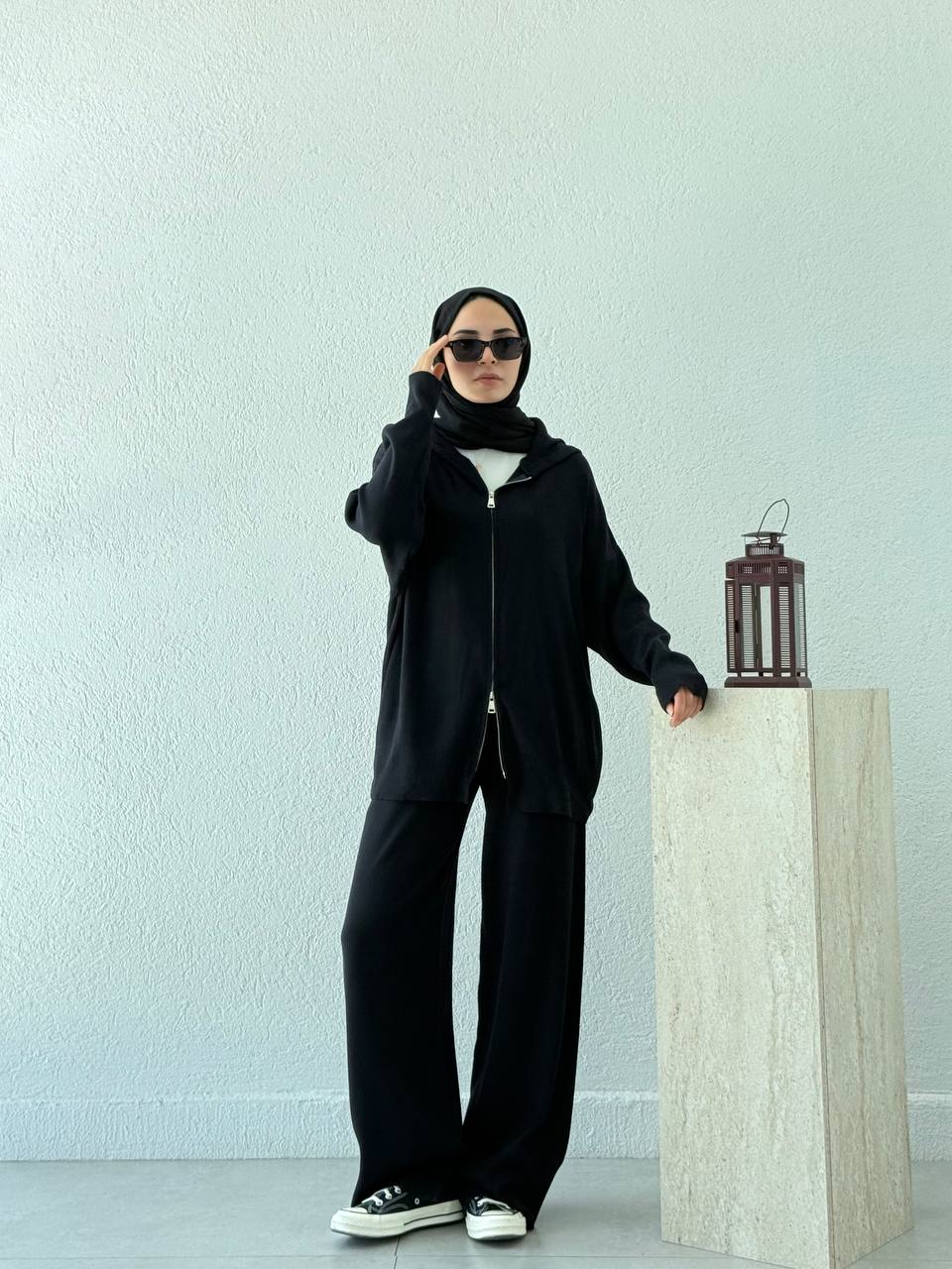 Oysho Model Kapüşonlu Triko Takım T23 - Siyah