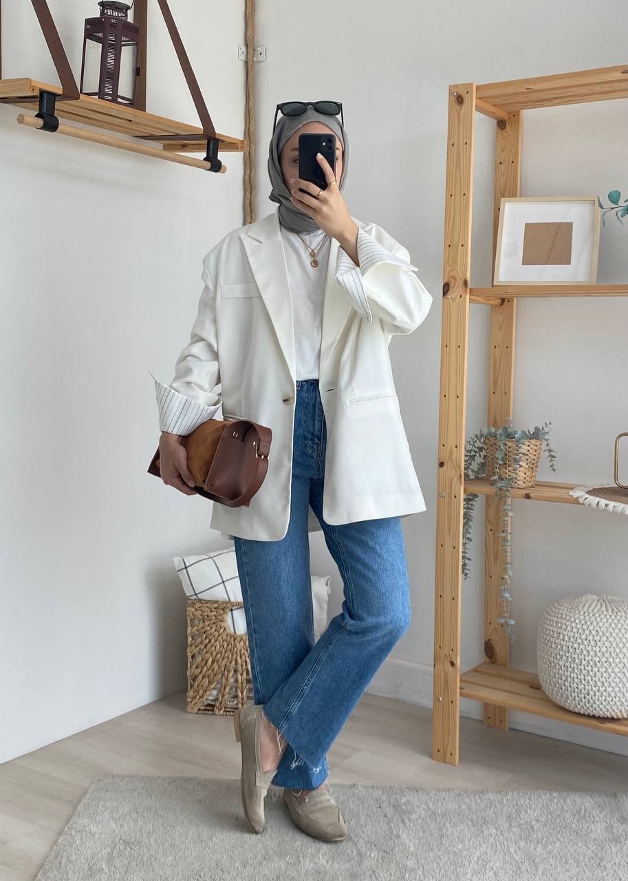 Oversize Kalın Manşet Çizgili Blazer Ceket