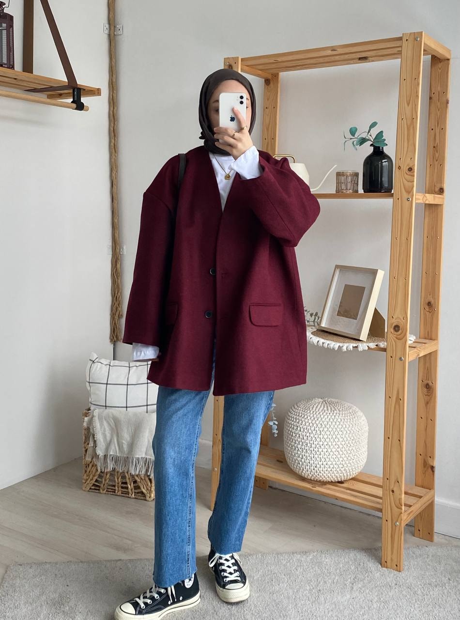 Premium Kalite Atkılı Kaşe Ceket - bordo