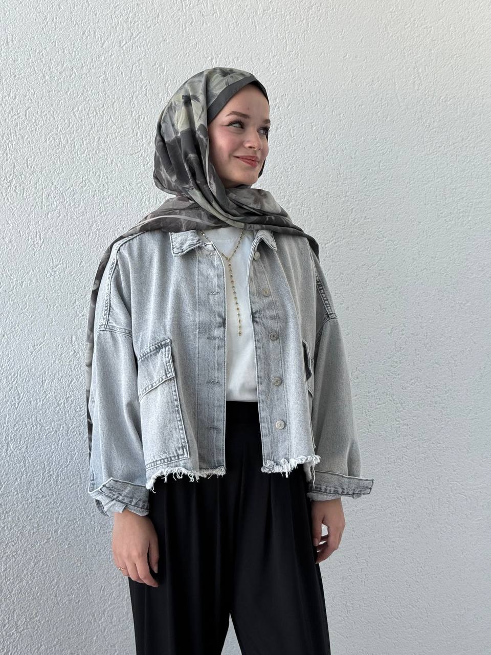 Belden Sıkmalı Oversize Kalıp Kot Ceket 6438