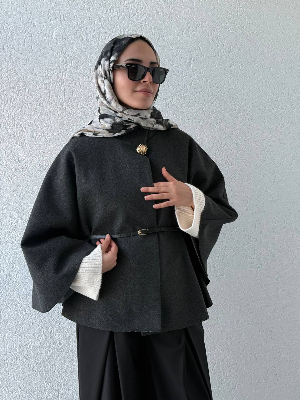 Kaşe Görünümlü Kemerli Panço 251003