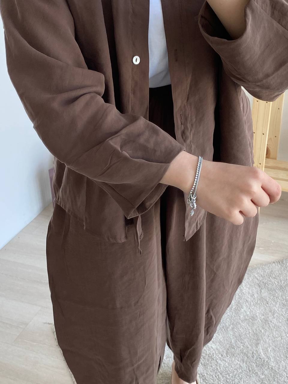 Kol Detaylı Tencel Şalvar Takım 50957 - Kahve