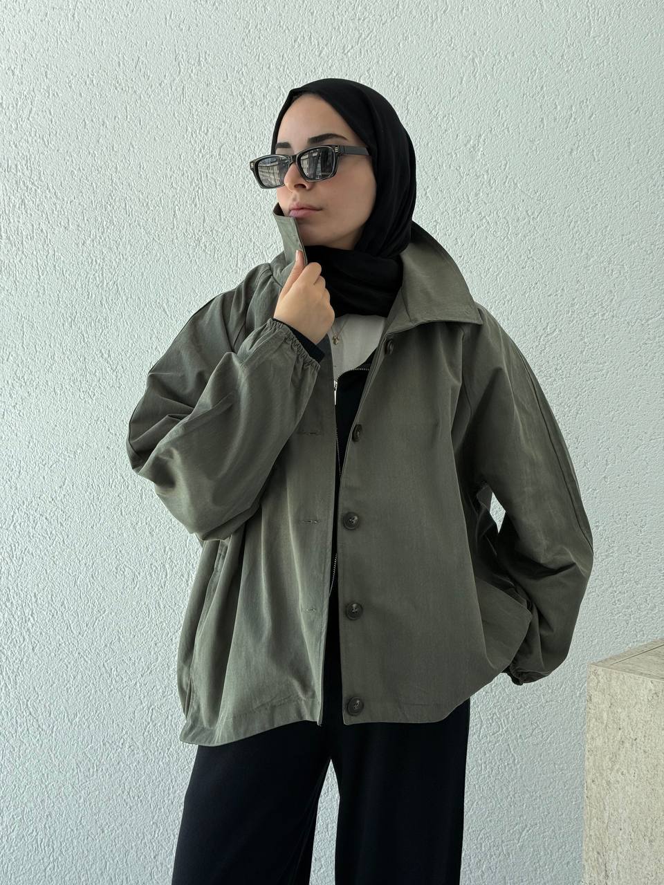 Arka Lastik Detaylı Düğmeli Trençkot 9627 - Haki