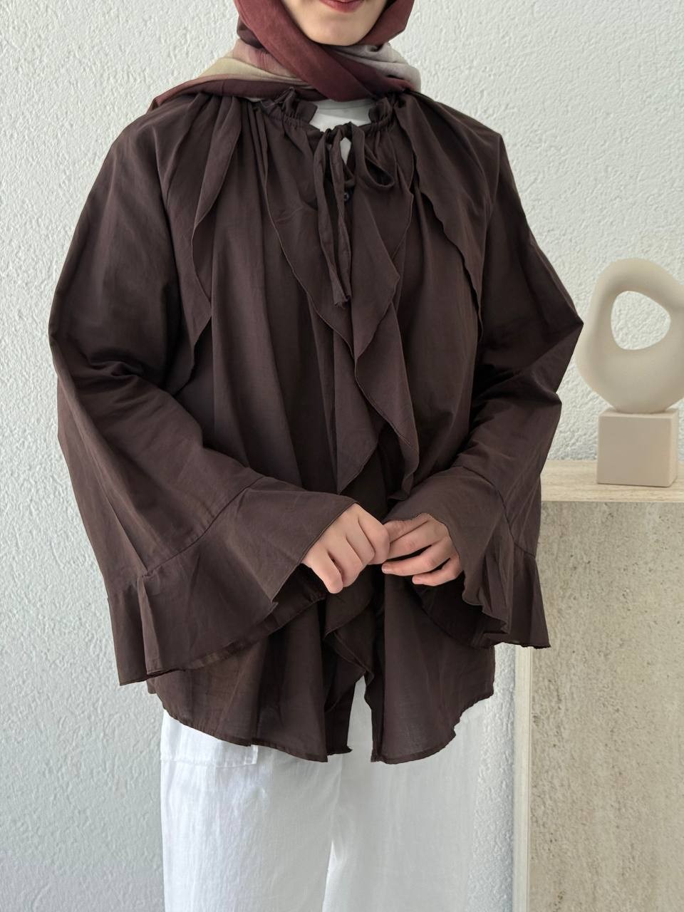 Zara Model Vual Fırfırlı Gömlek 2036 - Kahve
