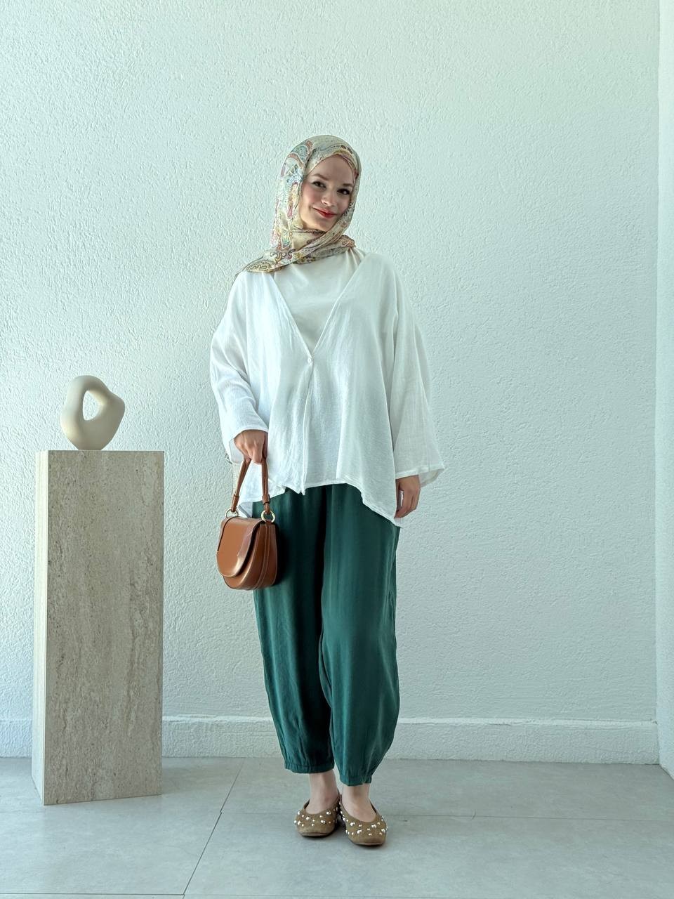 Modal Baggy Şalvar Pantolon 51106 - Zümrüt