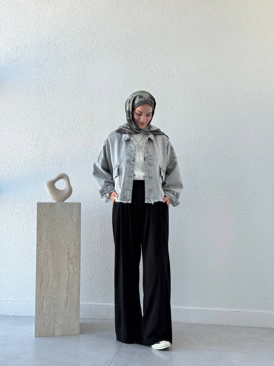 Belden Sıkmalı Oversize Kalıp Kot Ceket 6438