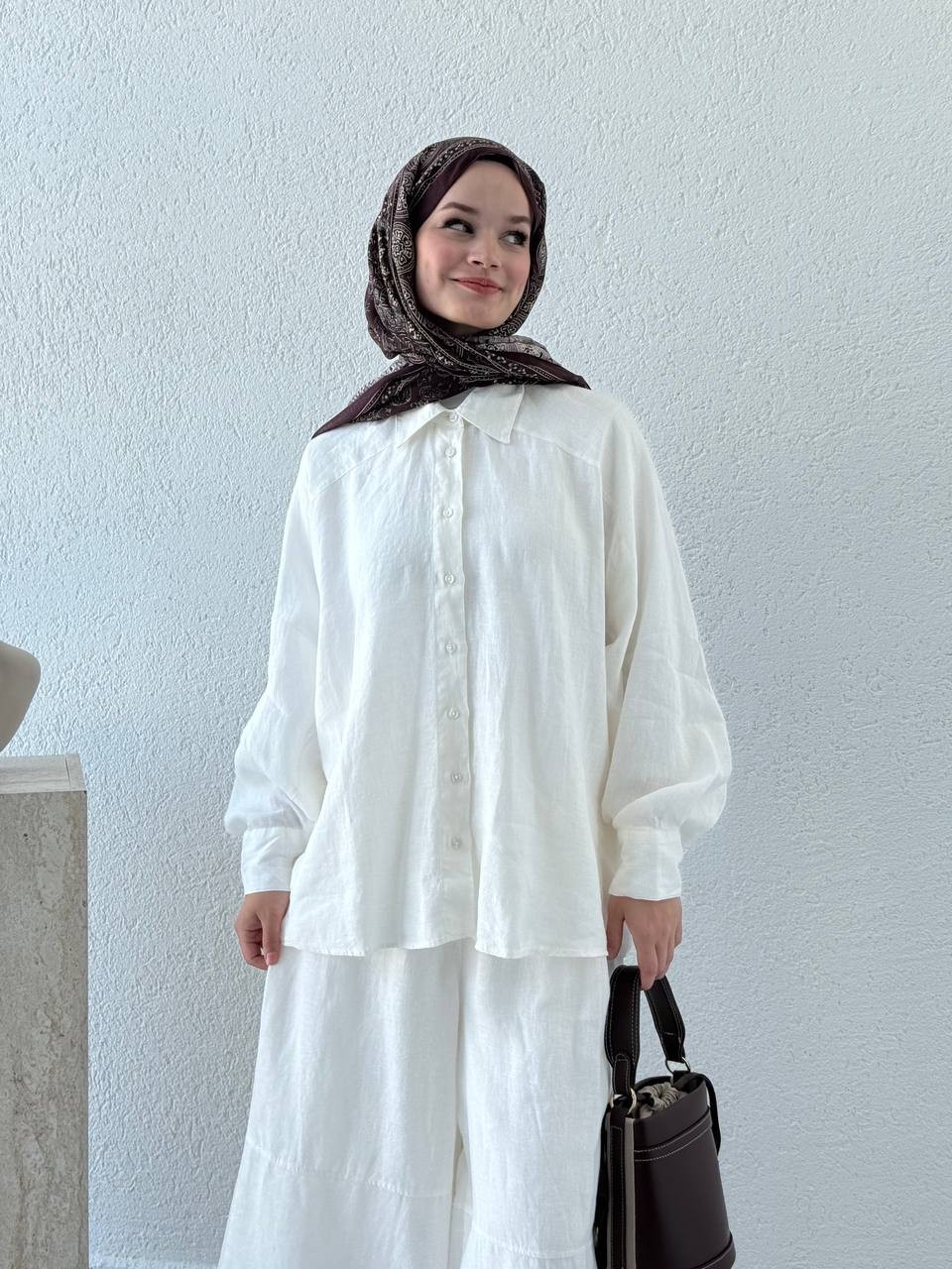 Keten Çift Manşetli Oversize Gömlek