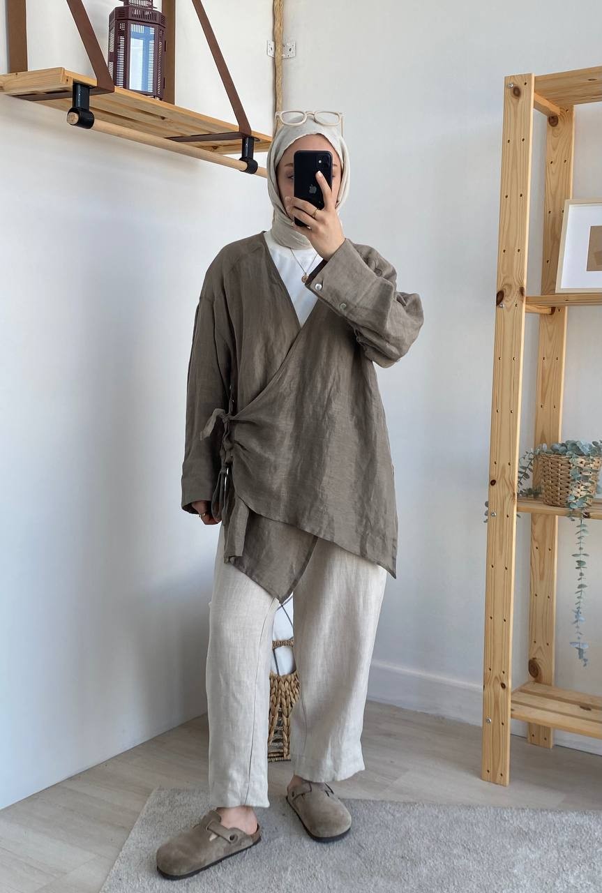 Premium Kalite Oversize Kimono - Tozlu Kahve