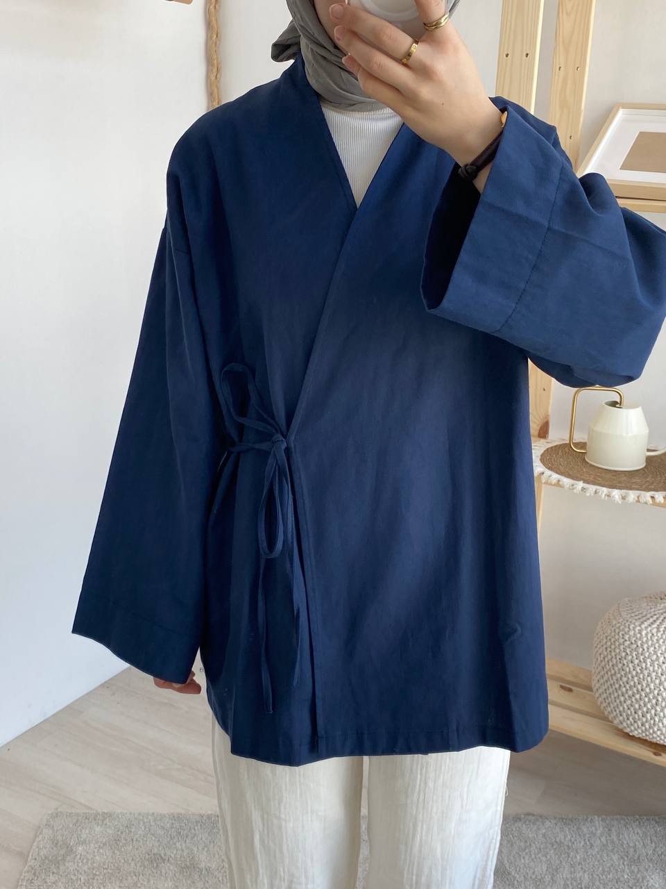 Gabardin Belden Bağlamalı Kimono