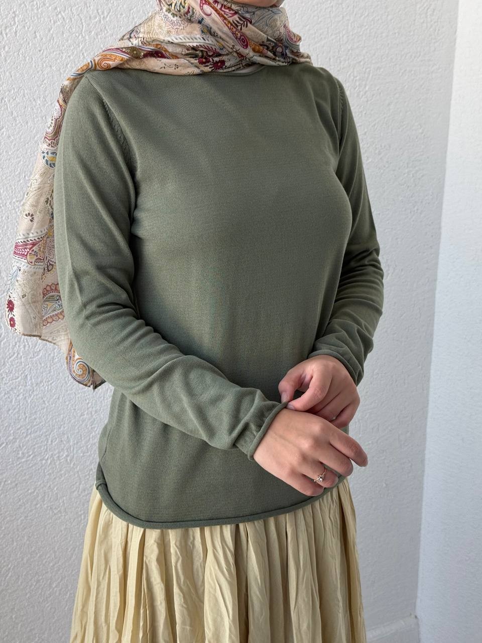 Geniş Yaka Merserize Kazak 241061 - Yeşil