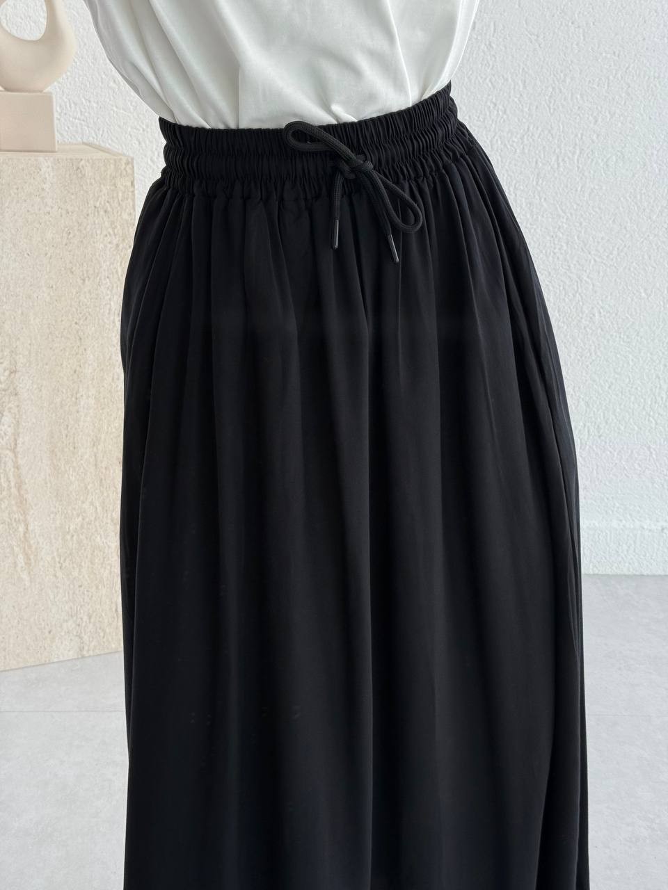Viskon Tencel Bel Latikli Etek 1142 - Siyah