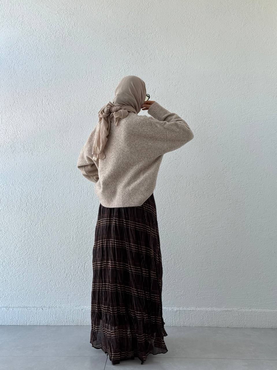 Kırışık Ekose Desen Etek 