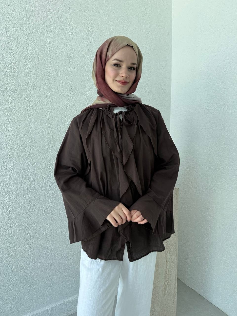 Zara Model Vual Fırfırlı Gömlek 2036 - Kahve
