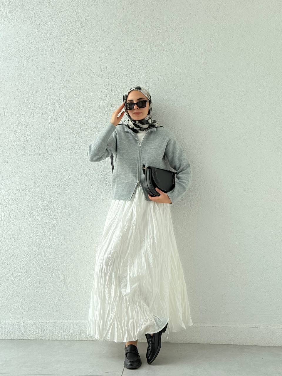 Çift Fermuarlı Kısa Hırka 251042 - Gri