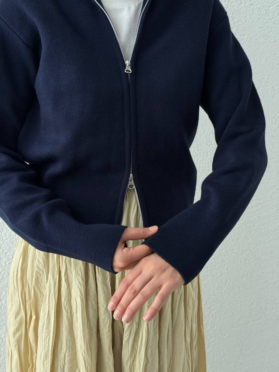 Çift Fermuarlı Kısa Hırka 251042 - Lacivert