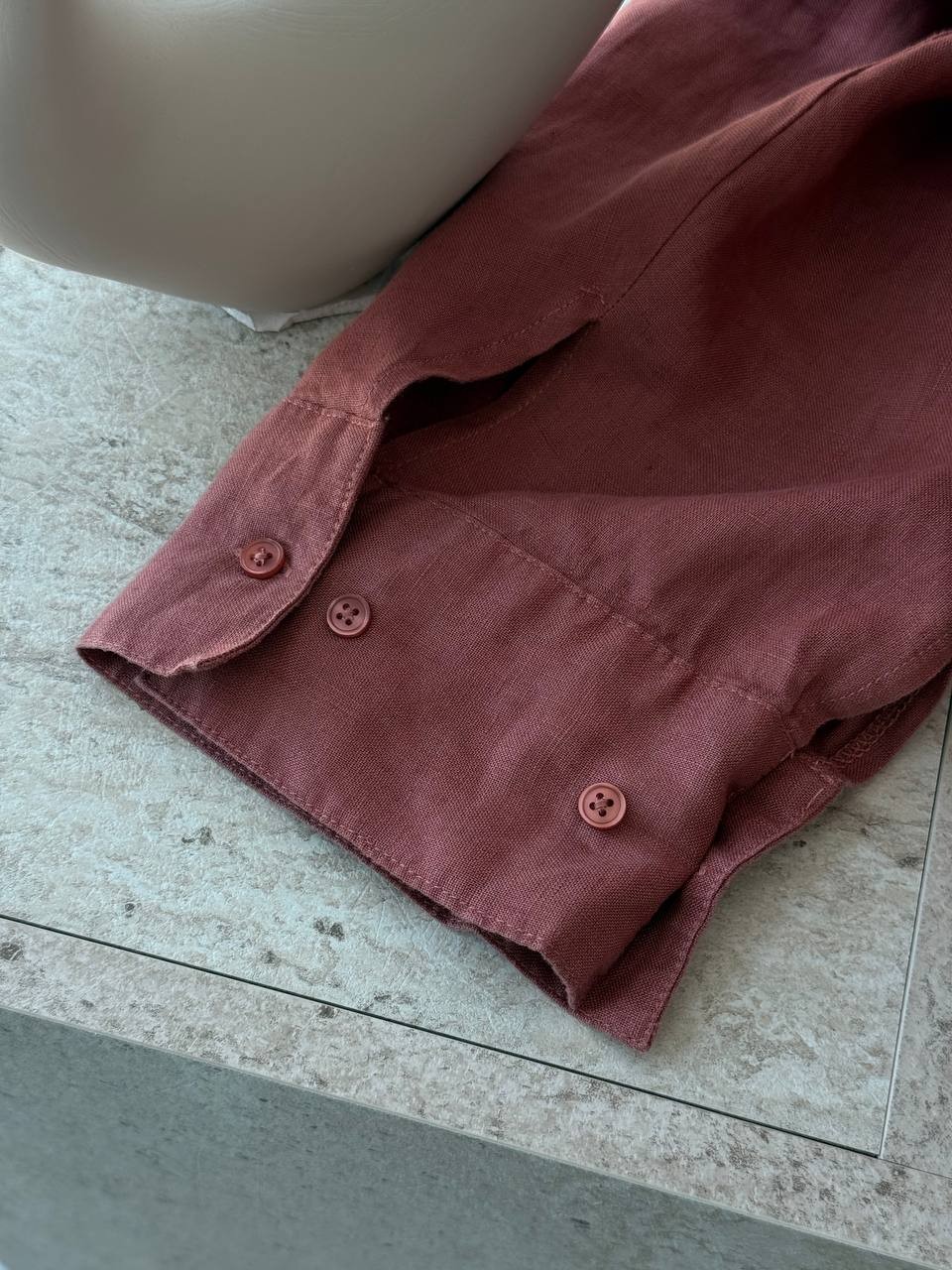 Keten Çift Manşetli Oversize Gömlek - Açık Kiremit