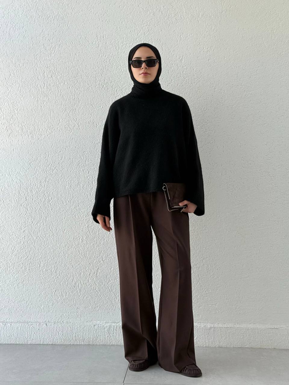 Çift Kemerli Palazzo Kumaş Pantolon 51245 - Kahve