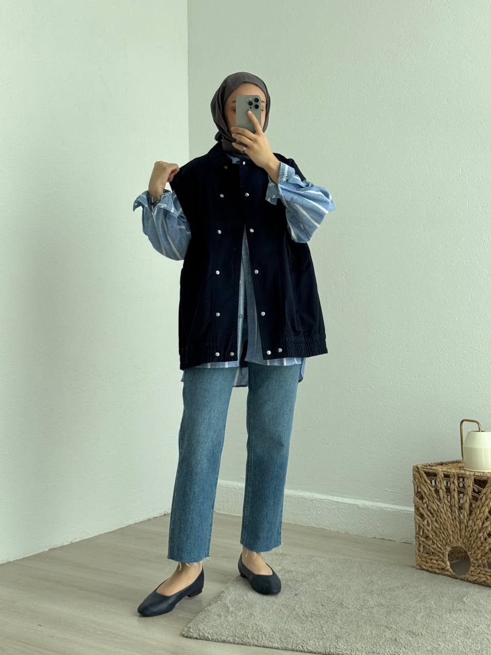 Gabardin Oversize Yelek 7288 - Lacivert