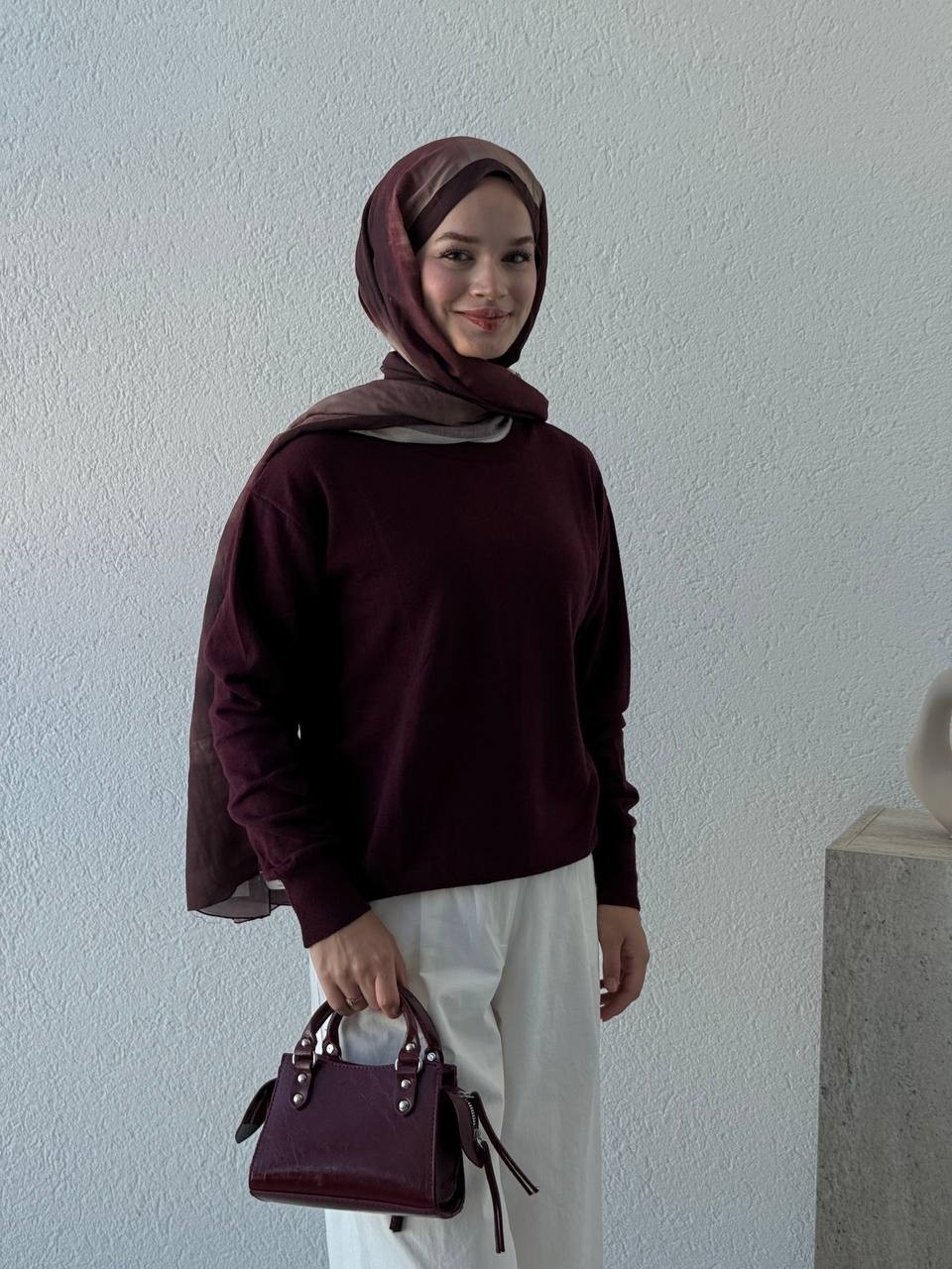 Bisiklet Yaka Basıc Triko Kazak DLN 10633 - bordo