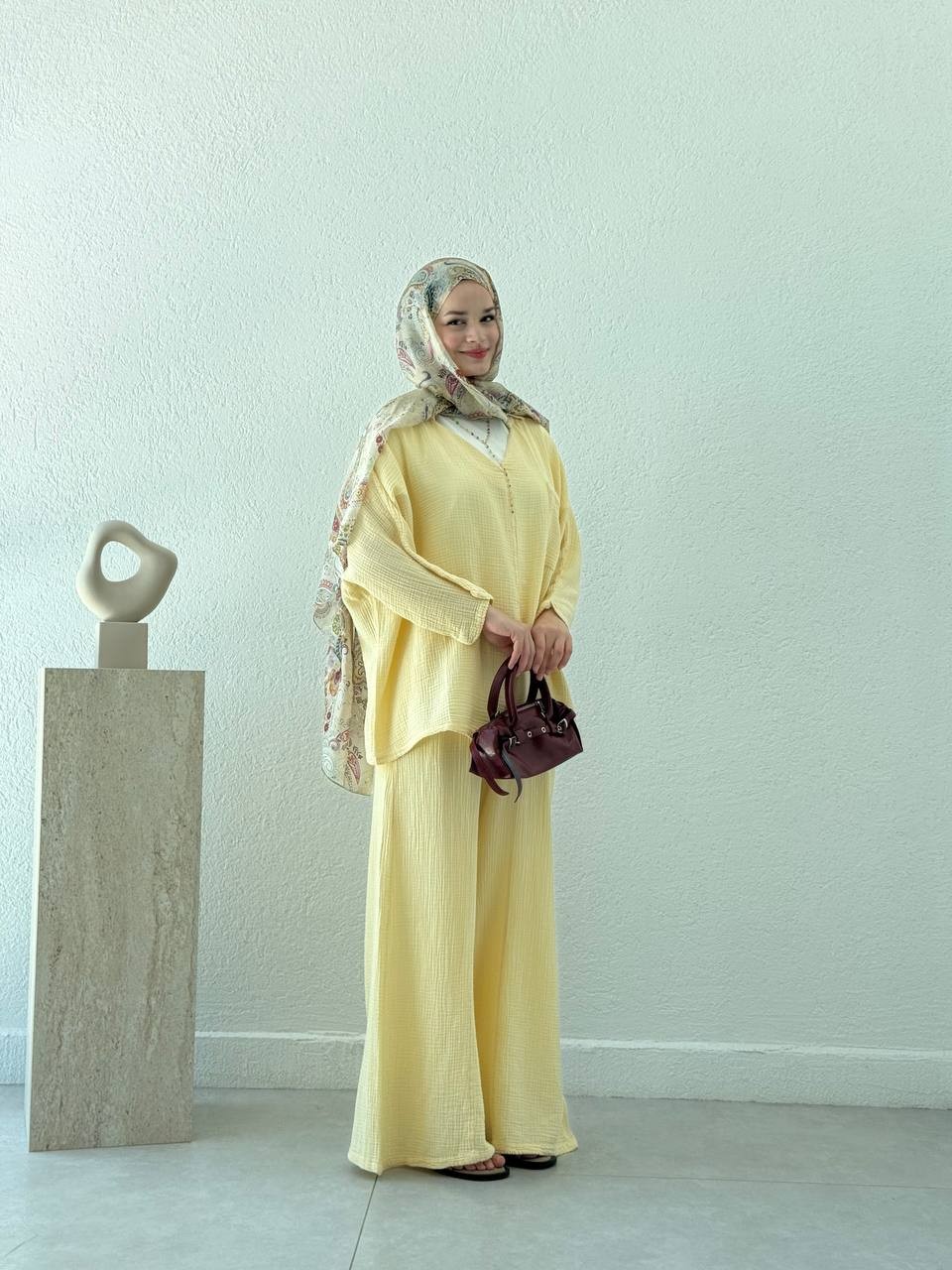 Müslin Bol Paça Pantolon 1184 - SARI