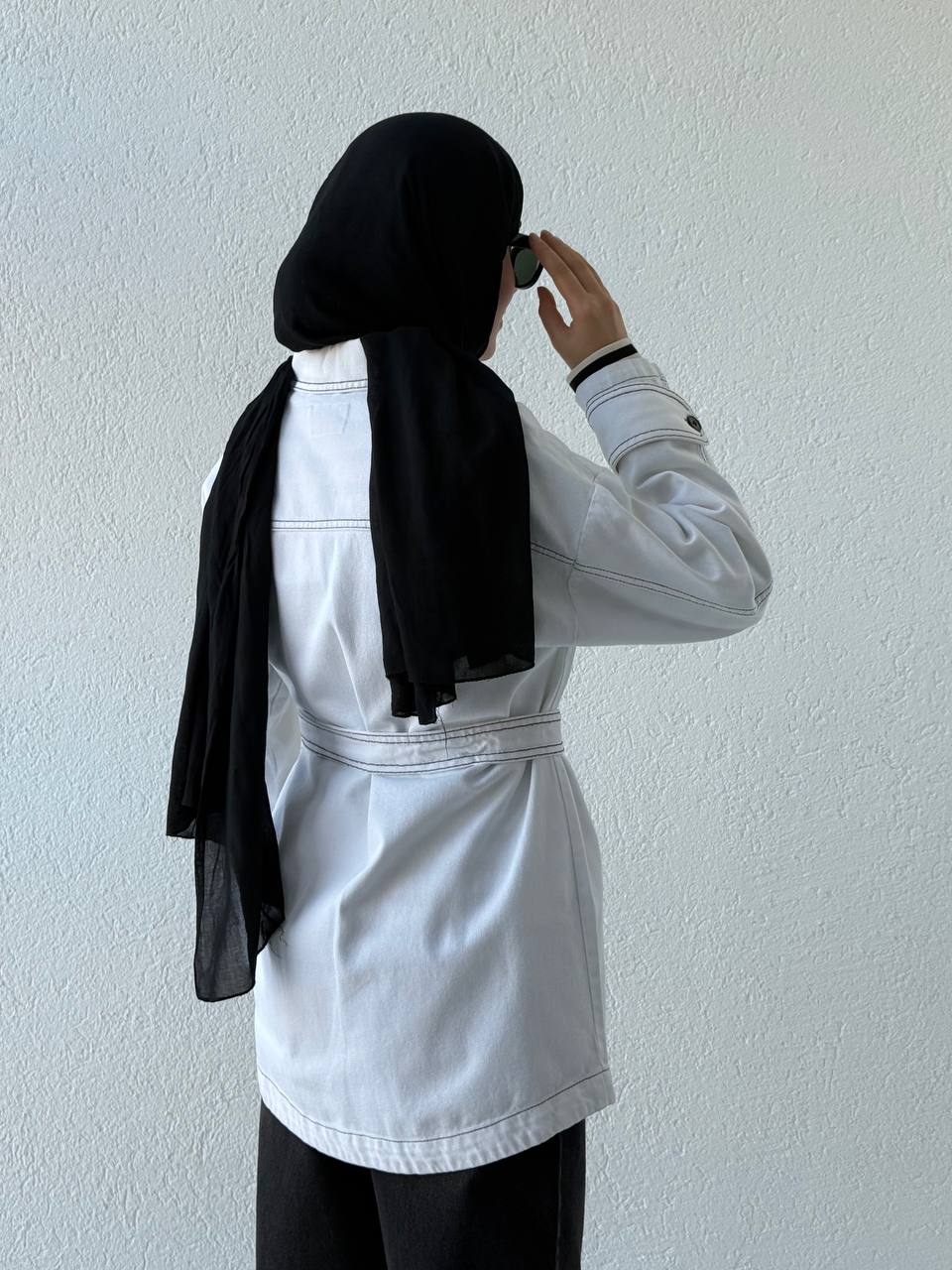 Denim Çift Dikişli Kuşaklı Ceket 7347